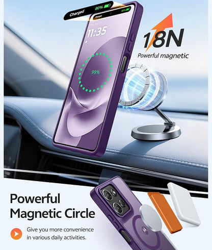 FNTCASE for Moto G Play 2026 / G 2026 / G 2025 Phone Case, Screen Protector | Translucent Matte Magnetic Back, 14FT Military Grade Drop Protection, Shockproof Protective Phone Cover, Purple