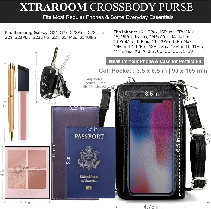 BULL GUARD Crossbody Leather Wallet Phone Purse, Anti Theft and RFID Blocking, Elegant Design for Travel