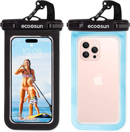 Eco Sun Waterproof Phone Pouch (2-Pack) — Designed in Hawaii — Case Fits All iPhones (incl. 17 Pro Max), Samsung Galaxy S24 & More (Black/Blue)