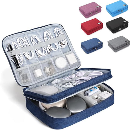 Large Electronic Organizer Travel Case, Double Layer Tech Pouch with Adjustable Dividers, Cable Organizer Bag for Charger, Power Bank, Hard Drive, Camera Gear and Travel Accessories