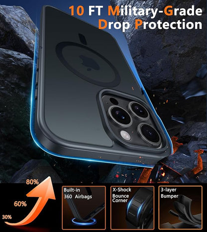 FNTCASE for iPhone 16 Pro Case: [Compatible with Magsafe] Translucent Matte Magnetic Phone Cover - Military Grade Drop Protection Shockproof Protective Cases - Black