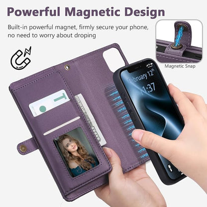 Wallet Case for iPhone 12/12 Pro with Card Holder/Crossbody Wallet/Strap| RFID Blocking | Magnetic | Kickstand | Detachable | PU Leather Phone Case for iPhone 12/12 Pro,6.1 in,Purple