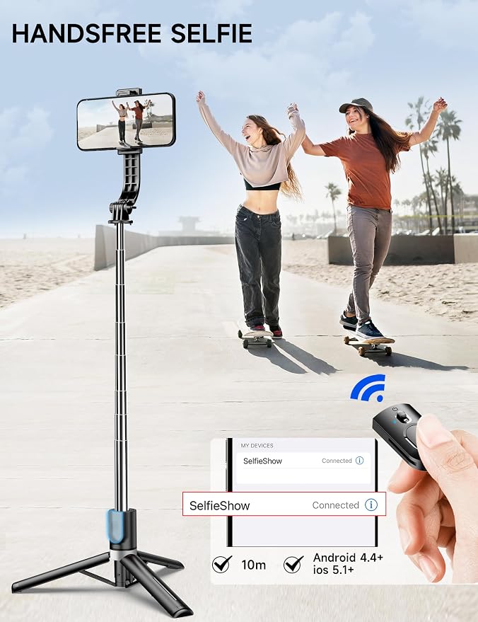 45" Selfie Stick Tripod with 2 Lights, Extendable 5 in 1 Selfie Stick Phone Tripod, Portable Selfie Sticks with Wireless Remote Compatible with iPhone 15/14/13 Pro Max, Samsung, Android, Gopro