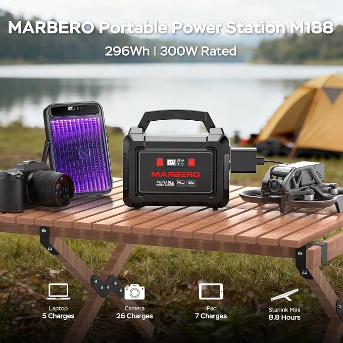 MARBERO Solar Generator 296Wh with Solar Panels 60W Portable Power Station with 300W Pure Sine Wave Solar Generator with Panels Included USB DC AC Outlet for Camping RV Van Outdoor Emergency Home