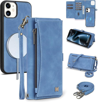 Wallet Case for iPhone 12/12 Pro with Card Holder/Crossbody Wallet/Strap| RFID Blocking | Magnetic | Kickstand | Detachable | PU Leather Phone Case for iPhone 12/12 Pro,6.1 in,Sky Blue