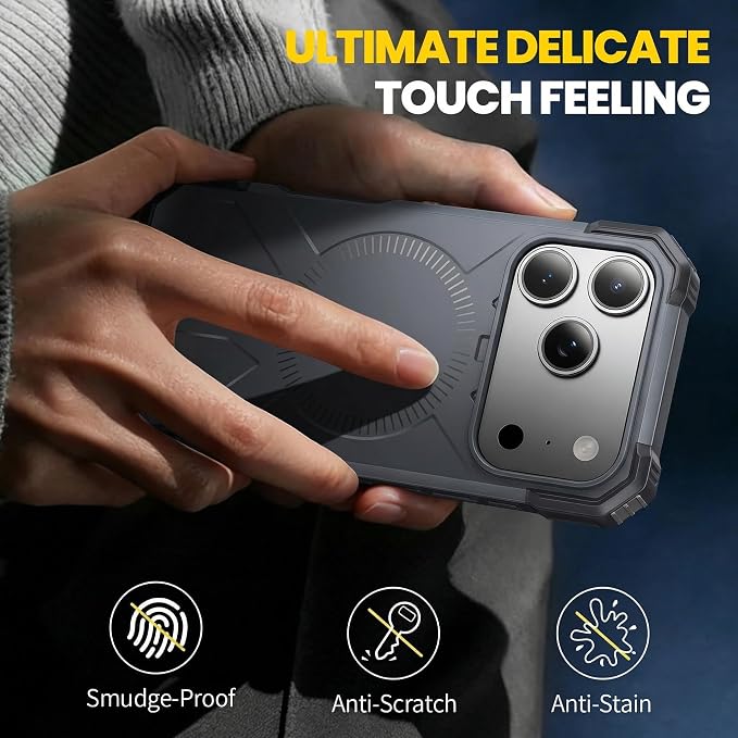 3 in 1 for iPhone 17 Pro Max Case, [1 Screen Protector & 1 Camera Lens Protector], 7X Military-Grade Drop Protection, Fits MagSafe, Tough, Rugged & Durable Heavy Duty, Black