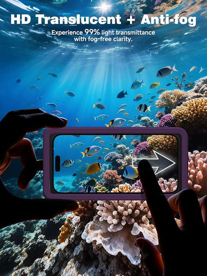 APRUT Waterproof Phone Pouch Case 7.5", 2025 Upgraded IPX8 Waterproof Phone Case for Snorkeling, Universal Fit for iPhone 16 Pro Max 15 14 13, Galaxy S25, Beach Vacation Essentials (Purple)