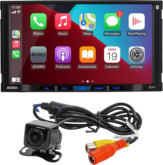 JENSEN J1CA7-BUC 7-inch Certified Apple CarPlay Android Auto | Double DIN Touchscreen Car Stereo Radio | Bluetooth Hands Free Calling & Music Streaming | Backup Camera Included | USB Charging