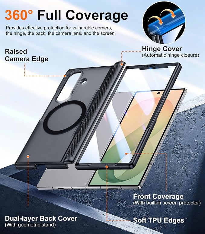 SPIDERCASE Magnetic for Samsung Galaxy Z Fold 8 Ultra Case, Built-in [Screen Protector] [Stable Kickstand] [Hinge Protection] Military Grade Protective Cover, Black
