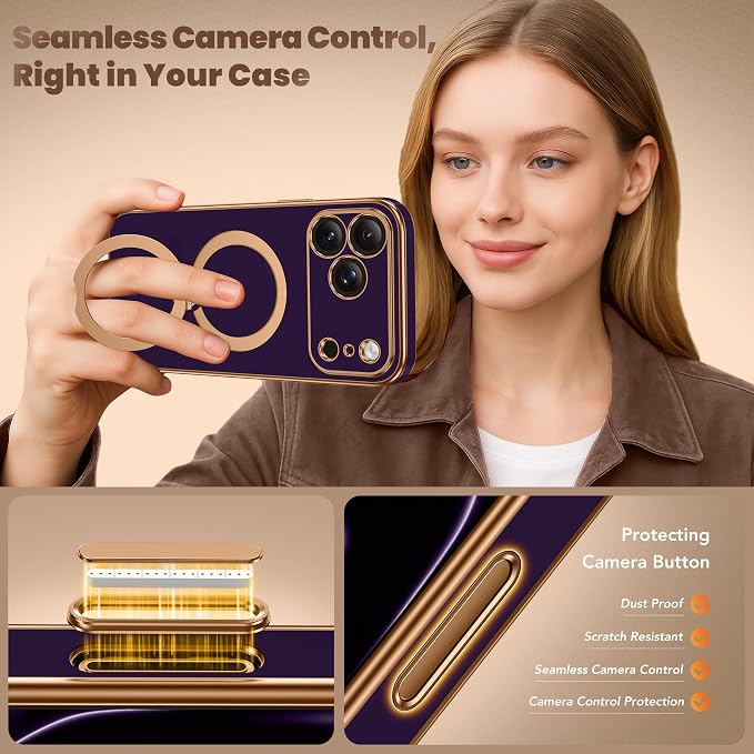 GolbinBox for iPhone 17 Pro Max Case with 360° Spin Magnetic Stand,[Compatible with Magsafe] [Military Protection][Built-in Ring Holder] Camera Control Phone Case for 17 Pro Max,Purple