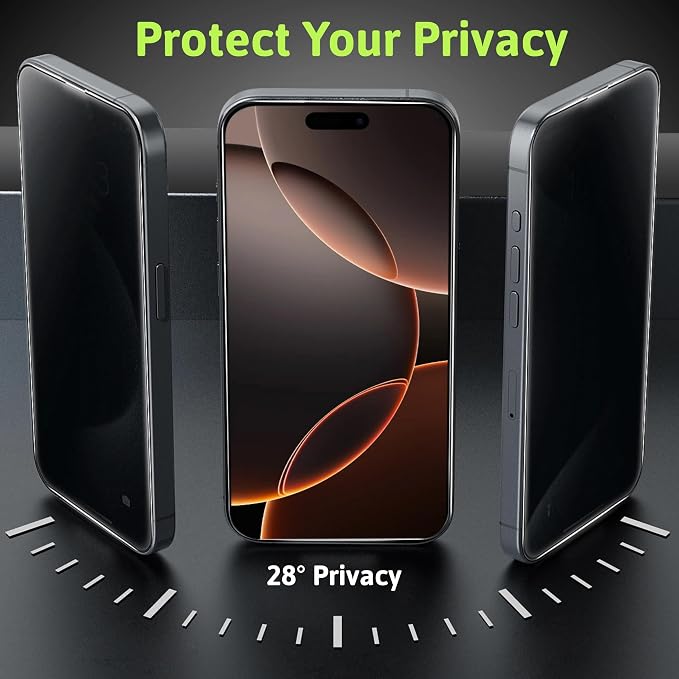 2 Pack for iPhone 15 Pro Max Privacy Screen Protector, Anti Spy 9H Hardness Privacy Tempered Glass with Easy Installation Tool, Anti Scratch, Auto Dust Removal, Drop Resistance