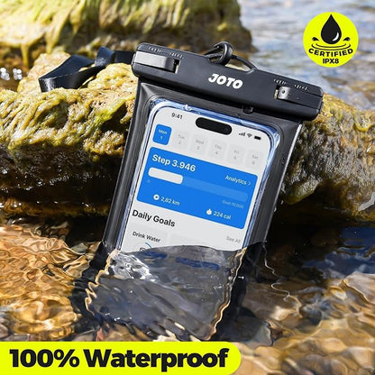 JOTO 2 Pack Universal Waterproof Phone Case for iPhone 17 Air 16 15 14 13 12 11 Plus Pro Max, IPX8 Cellphone Dry Bag XR X SE, Galaxy S23 S22 S21 S20+ S20 S10 Plus Note, Pixel up to 7" -Black, Clear