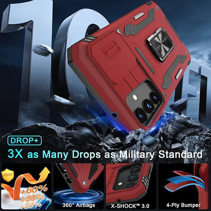 DEERLAMN Case for Samsung Galaxy A15 5G with Slide Camera Cover+Screen Protector (1 Pack), Rotated Ring Kickstand Military Grade Shockproof Protective Cover-Red