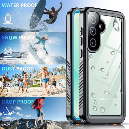 SPIDERCASE Upgraded for Samsung Galaxy S25 Plus Case Waterproof,Built-in Screen & Camera Lens Protector[IP68 Underwater] [Military Grade Shockproof] Full Body Protection Phone Case,Blue/Clear