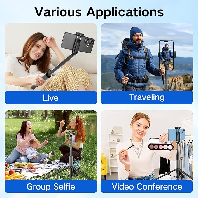 62 inch Selfie Stick Tripod for iPhone, Auto-Open Phone Tripod Stand with Magnetic Smart Remote Support Cell Phone Zoom in/Out,Front/Rear Camera Switch,Travel Selfie Stick for iPhone/Android