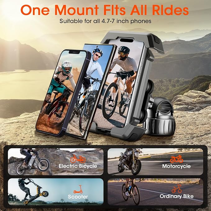 Mountain Bike Phone Mount: Heavy-Duty Anti-Shake Lock Holder – One-Hand Quick Release Cradle with Silicone Corners for MTB Trail Cyclists & Off-Road Riders – Fits iPhone Android 4.7-7in