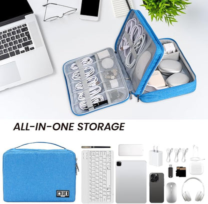 Large Electronic Organizer Travel Case, Double Layer Tech Pouch with Adjustable Dividers, Cable Organizer Bag for Charger, Power Bank, Hard Drive, Camera Gear and Travel Accessories