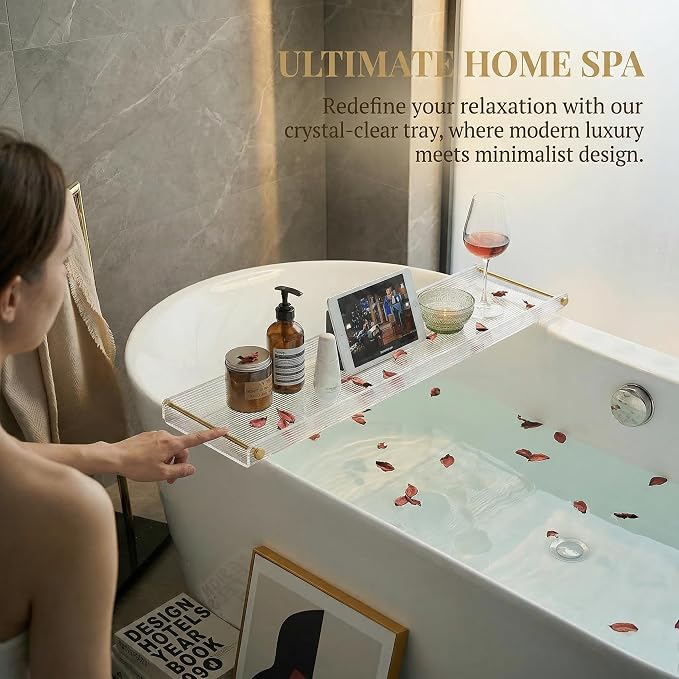 Bathtub Caddy Tray for Luxury Bathroom Bath tub Table Caddy Tray Shelf for Shower with Gold Handles fits All bathtubs