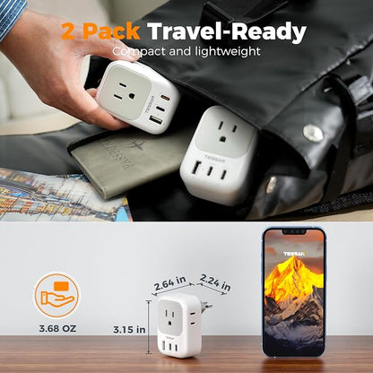 TESSAN US‑Brazil Plug Adapter, Type‑N Adaptor 2‑Pack | 4 Outlets,3 USB Ports (2 USB‑C PD20W), 7‑in‑1 Design