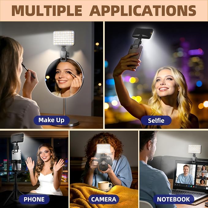 Selfie Light for Video Conference and Make Up,91 LED Clip On Light and Eye Friendly,3 Modes 10 Brightness, Rechargeable 2000mAh, Portable Compatible with Phone Laptop Webcam Zoom,Live Streaming