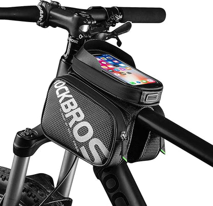 ROCKBROS Bike Frame Bag Waterproof Top Tube Phone Bag Touch Screen Cell Phone Holder Bicycle Pouch for Mountain ebike Road Bikes Compatible with iphone 11 12 13 8 X 10 XR Below 6.7''