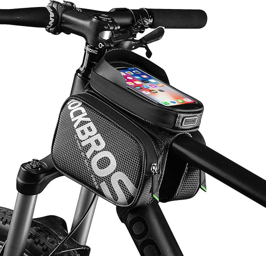 ROCKBROS Bike Frame Bag Waterproof Top Tube Phone Bag Touch Screen Cell Phone Holder Bicycle Pouch for Mountain ebike Road Bikes Compatible with iphone 11 12 13 8 X 10 XR Below 6.7''