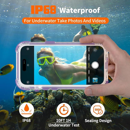 for iPhone 15 Waterproof Case Compatible with MagSafe, Translucent Slim IP68 Underwater Built-in Screen Protector, 12FT Military Grade, 360 Full Body Protective Cover 6.1 inch (Purple)