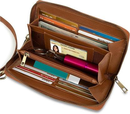 BULL GUARD Crossbody Leather Wallet Phone Purse, Anti Theft and RFID Blocking, Elegant Design for Travel