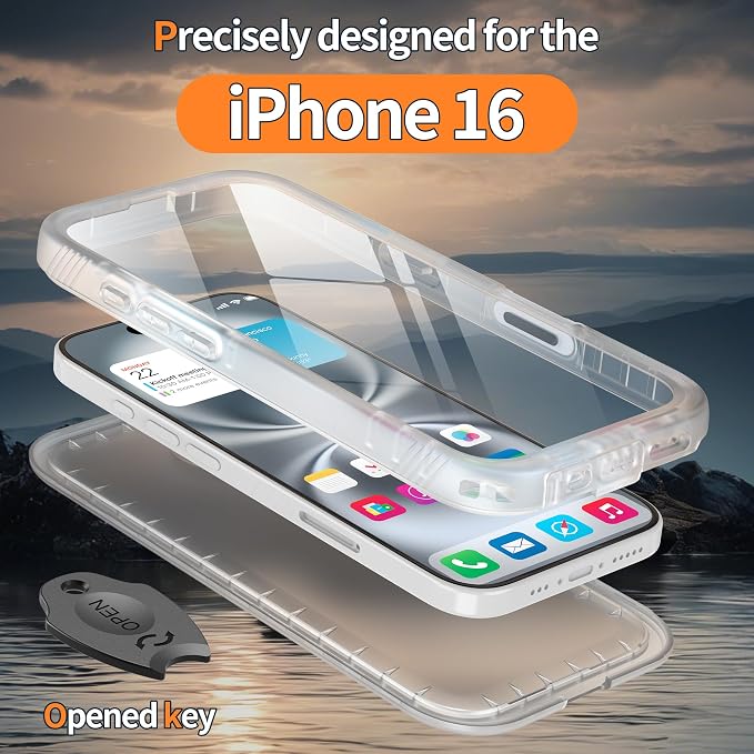 Cozycase for iPhone 16 Case Waterproof - 360 Heavy Duty with Screen/Camera Protector Shockproof IP68 Underwater Dustproof Water Dust Shock Proof Full Body/Front and Back Case Frosted Clear 6.1 inch