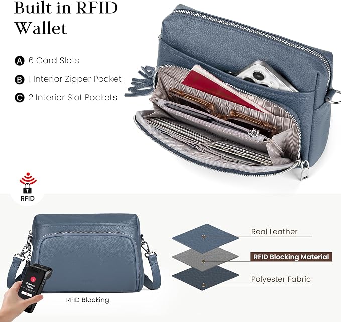 befen Genuine Leather Crossbody Purses for Women Small Crossbody Bags Purse with Built in RFID Blocking Wallet