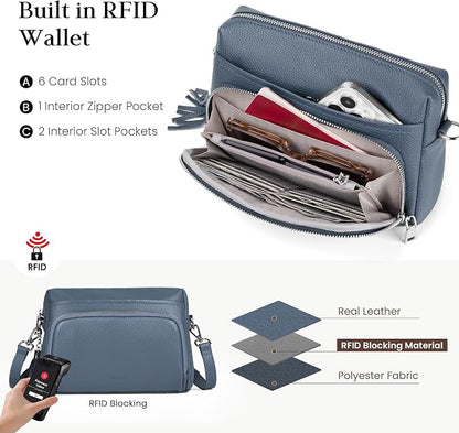 befen Genuine Leather Crossbody Purses for Women Small Crossbody Bags Purse with Built in RFID Blocking Wallet