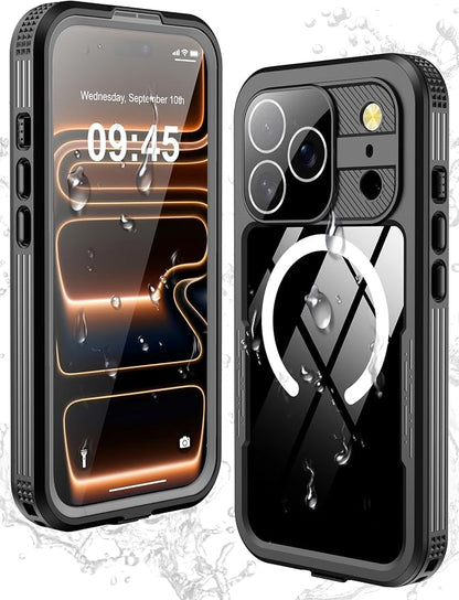 GOLDJU 2025 New Magnetic for iPhone 17 Pro Case-Waterproof, Built-in Screen & Camera Protector-IP68 Underwater Full Body 16FT Military Dropproof Shockproof Case for 17 Pro 6.3''- Black