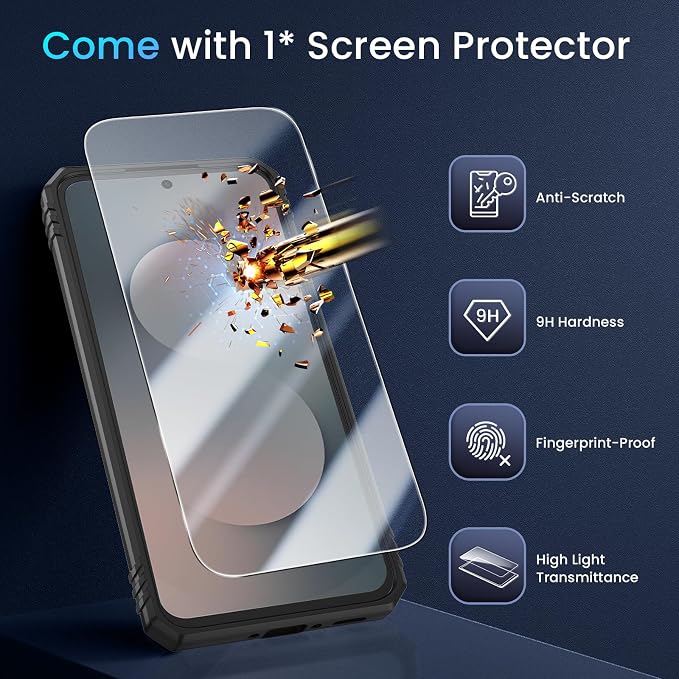 Caka for Samsung Galaxy S25 FE Case [HD Screen Protector] [Full Camera Lens Cover] [360°Rotated Kickstand Ring] [Heavy Duty Protection] Hard Rugged Protective Phone Cover for S25 FE - Black