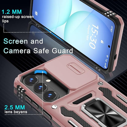 DEERLAMN Case for Samsung Galaxy S26 6.3-Inch with Slide Camera Cover+Screen Protector(1 Pack), Rotated Ring Kickstand Military Grade Shockproof Protective Cover-Rose Gold