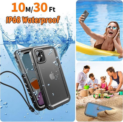 Cozycase Compatible with Waterproof iPhone 11 case, Built-in Screen Protector, Full-Body Rugged Bumper Sealed Case Cover, Shockproof Dustproof Waterproof Case for iPhone 11 6.1 inch (Black)