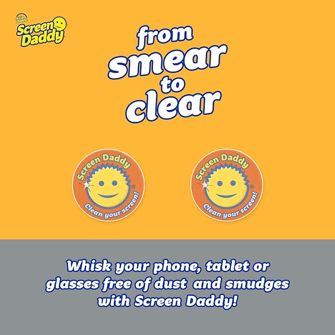 Scrub Daddy Screen Cleaning Microfiber Cloth Pads, Cleaning Pads for Phone, Computer Screen, Eye Glasses, Lenses, Scratch-Free, Streak-Free, Reusable, Washable, 2ct