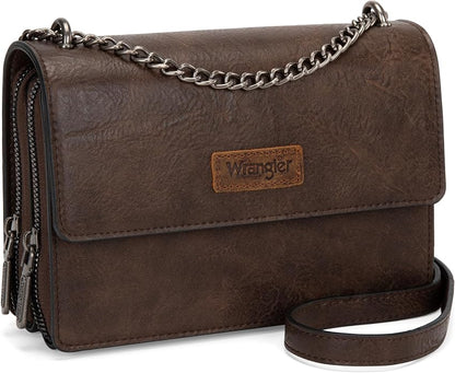 Wrangler Flap Crossbody Purse for Women Shoulder Bag Vintage Wallets with Chain Strap