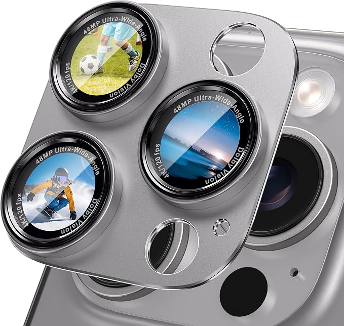 CACOE Camera Lens Protector for iPhone 14 Pro/14 Pro Max/16 Pro/16 Pro Max - Metal Frame Tempered Glass Cover, [Anti-Scratch] [Drop-Proof][Strong-Adhesion] Camera Screen Cover (Titanium)