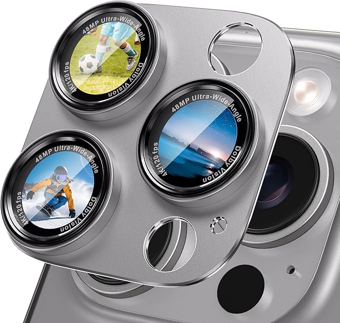 CACOE Camera Lens Protector for iPhone 15 Pro/15 Pro Max - Metal Frame Tempered Glass Cover, [Anti-Scratch] [Drop-Proof][Strong-Adhesion] Camera Screen Cover(Titanium)