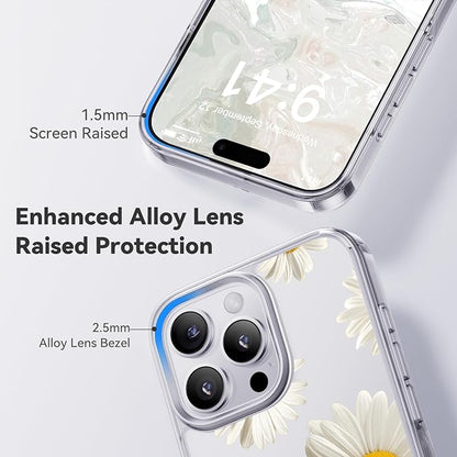 CASEKOO White Daisy for iPhone 16 Pro Case, [Never Yellow Technology] [12FT Military-Grade Protection] Transparent Slim Floral Cover Women Men 16 Pro Phone Case 6.3 inch, White Daisy
