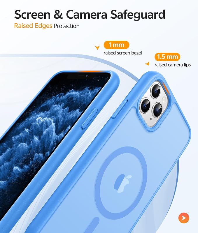 FNTCASE for iPhone 11 Pro Case, Fit for Magsafe, Translucent Matte Back | Magnetic Phone Cases, 14FT Military Grade Drop Protection, Shockproof Bumper, Slim Protective Cover, Ice Blue