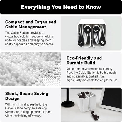 Cable Organizer with Multiple Compartments, Secure Cable Ends, Prevent Tangling, Tidy Workspace, Charging Solution, Desk Organizer Cord Management, White Plastic