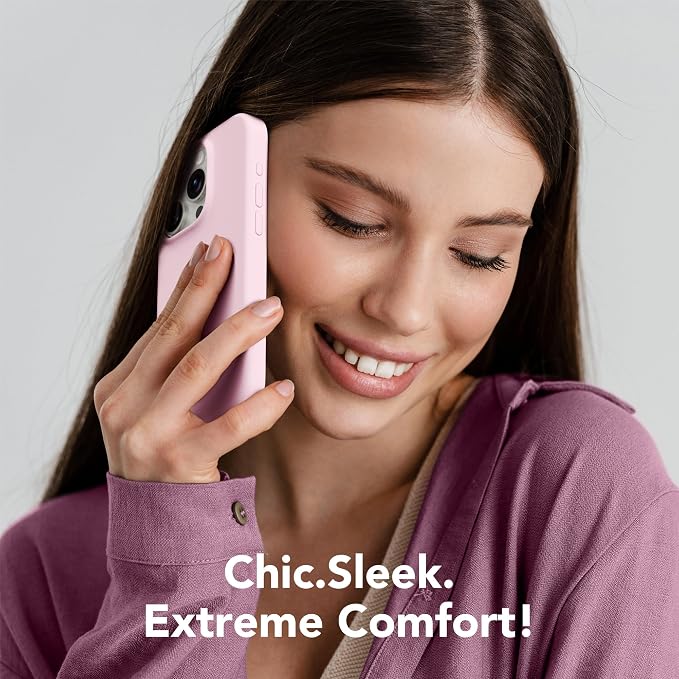 GONEZ for iPhone 15 Pro Max Case Silicone, Compatible with Magsafe, Camera Protector + Screen Protector, Soft Anti-Scratch Microfiber Lining, Liquid Silicone Shockproof Phone Cover, Chalk Pink