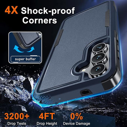 for Samsung Galaxy S25 FE Case with Screen Protector+Camera Lens Cover,Military Grade Heavy Duty Shockproof Phone Cover with Wrist Lanyard Strap for Samsung S25fe,Navy Blue