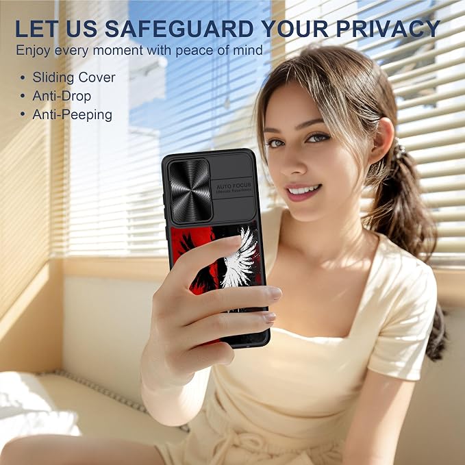for Motorola Moto G Stylus 5G 2024 Case with Black White Wings, Metal Slide Camera Cover, Screen Protector, Anti-Peeping Privacy Safeguard, Camera Lens Protector Phone Case for Moto G Stylus 5G 2024