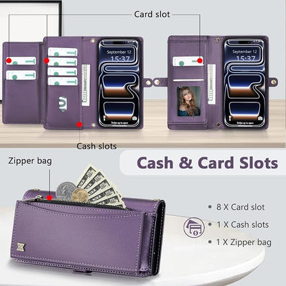 Wallet Case for iPhone 17 Pro with Card Holder/Crossbody Wallet/Strap,[RFID Blocking][Magnetic] PU Leather Phone Case for iPhone 17 Pro,6.3 in,Purple