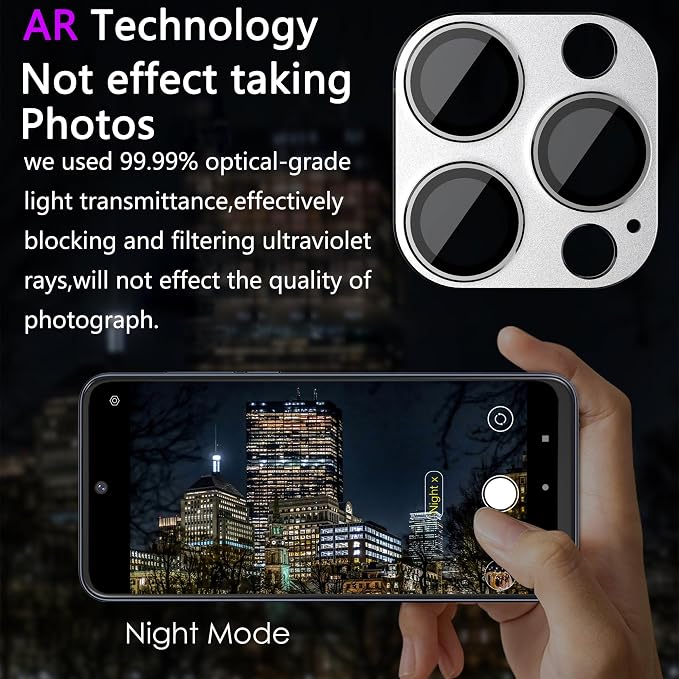 2 Pack Camera Lens Protector for iPhone 13 Pro/13 Pro Max,[Not Easy to Breakn ] AR Tempered Glass Strong Adsorption Metal Camera Cover Screen-Silvery