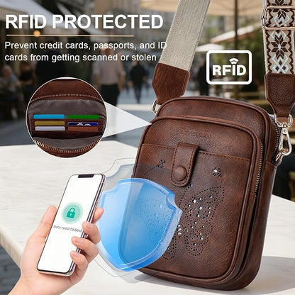 KITEVIUN Crossbody Bags for Women Leather Crossbody Purse Small Shoulder Phone Purse with Adjustable Strap & RFID Card Slots