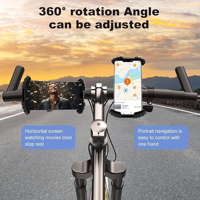 Bike Phone Holder, Phone Holder for Bike, Four Corners Firmy Clamp Bike Cell Phone Holder, 360 Degree Rotation Bike Phone Mount， Accessories for iPhone Smartphone