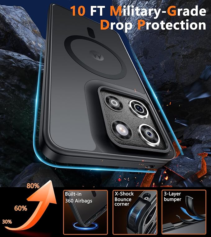 FNTCASE for Motorola Moto G-Stylus-5G-2025 Case: Magnetic Translucent Matte Shockproof Slim Cell Phone Cover - Military Grade Drop Proof Hard Back Anti-Fingerprint Protective Case (6.7 inch/Black)